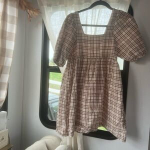 Plaid Puff Sleeve Dress gingham